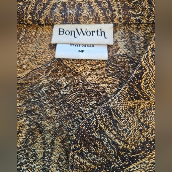 BonWorth Tapestry Jacket MP Petite – Brown & Gold Zip Front Paisley Woven Blazer - Picture 6 of 10